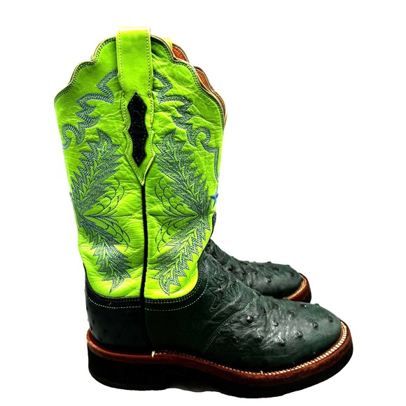 Lucchese 2000 6 B Quill Ostrich Boots Green Cowgirl T1589HD Western Landman Rare - Picture 1 of 11